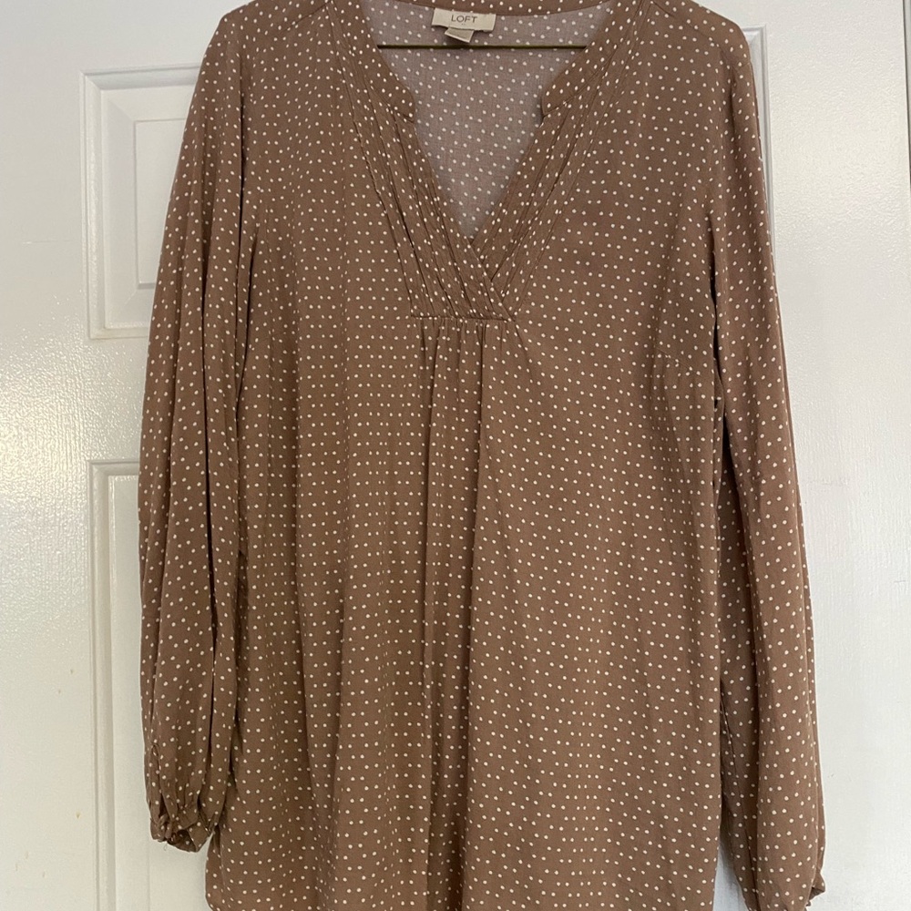LOFT Beige Polka Dot Blouse